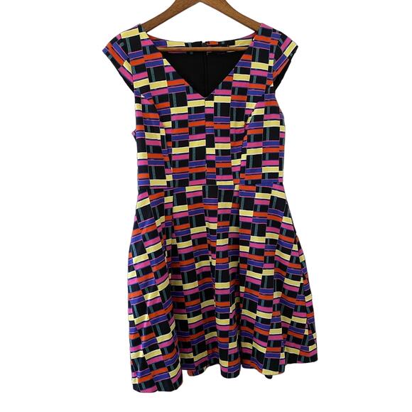 Kate Spade Saturday Geometric Print Multi-color 6 Dress Fit Flare - Picture 1 of 8